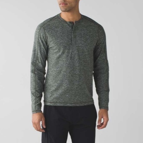 Lululemon Mens Surge Soft Long Sleeve Heathered Gator Green Henley I - Picture 2 of 12